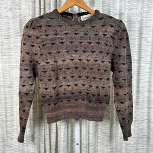 VTG Evan Picone Brown Black Geometric Knit Sweater Top Wool Blend Women's Small